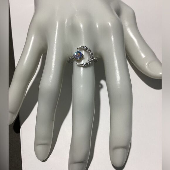 🌙Sterling Silver Adjustable MoonStone Half Moon Ring - Picture 12 of 16